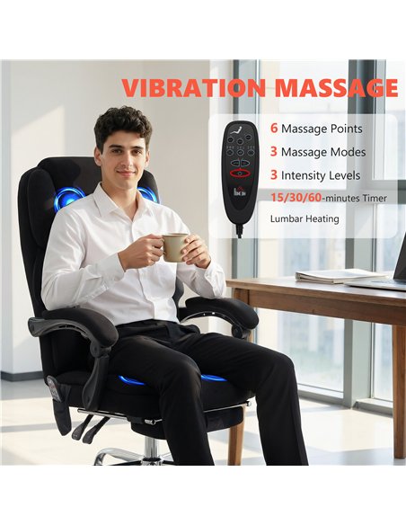 HOMCOM Office Chair with 6-point Vibration Massage and Heat, Fabric Desk Chair with Footrest, High Back, Black - pic 191473 | FastDaddyshop