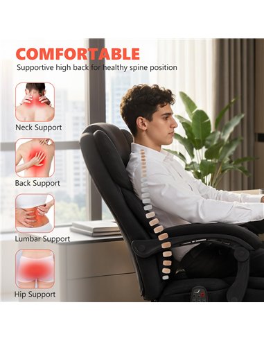 HOMCOM Office Chair with 6-point Vibration Massage and Heat, Fabric Desk Chair with Footrest, High Back, Black