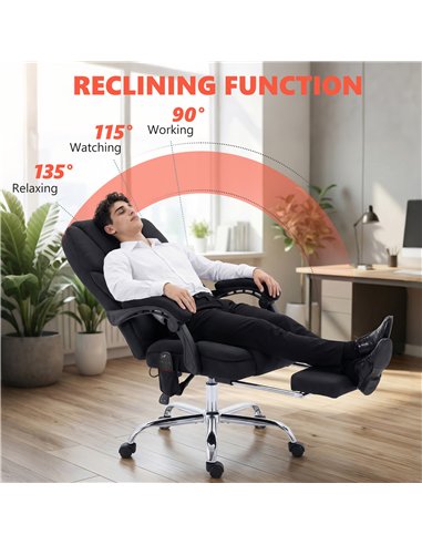HOMCOM Office Chair with 6-point Vibration Massage and Heat, Fabric Desk Chair with Footrest, High Back, Black