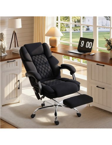 HOMCOM Office Chair with 6-point Vibration Massage and Heat, Fabric Desk Chair with Footrest, High Back, Black