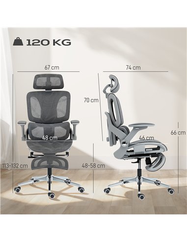 HOMCOM Ergonomic Office Chair, High Back Mesh Desk Chair, Grey