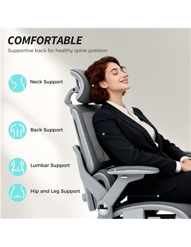 HOMCOM Ergonomic Office Chair, High Back Mesh Desk Chair, Grey
