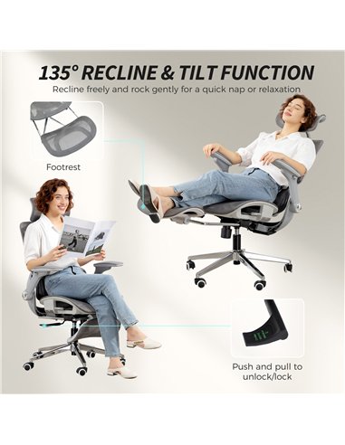 HOMCOM Ergonomic Office Chair, High Back Mesh Desk Chair, Grey