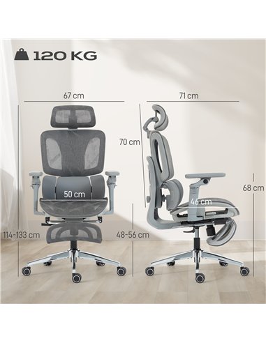 HOMCOM Ergonomic Office Chair, High Back Mesh Desk Chair, Grey