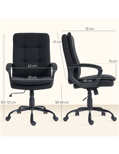 HOMCOM Linen-Look Double-Padded Office Chair - Black - pic 191517 | FastDaddyshop