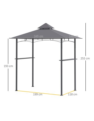 Outsunny 2.5M New 2-Tier BBQ Gazebo Grill Canopy Tent, Grey