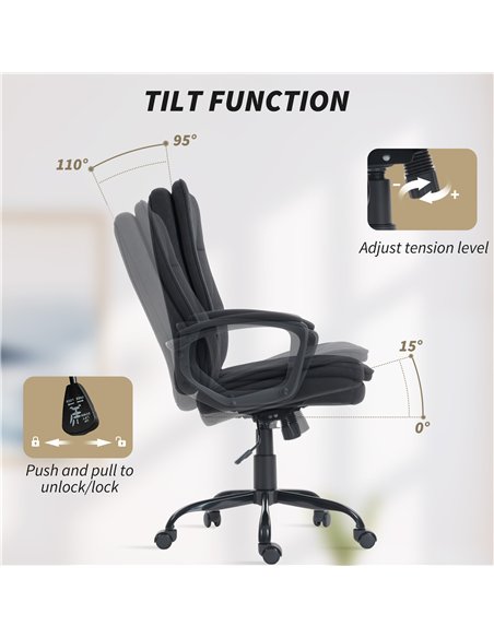 HOMCOM Linen-Look Double-Padded Office Chair - Black - pic 191520 | FastDaddyshop