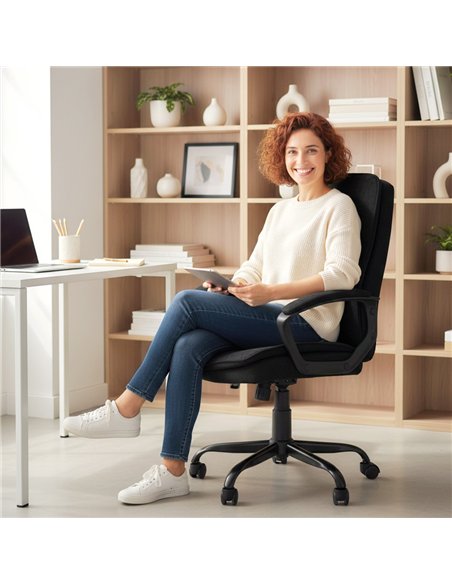 HOMCOM Linen-Look Double-Padded Office Chair - Black - pic 191523 | FastDaddyshop