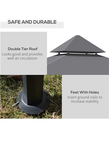 Outsunny 2.5M (8ft) New Double-Tier BBQ Gazebo Grill Canopy Barbecue Tent Shelter Patio Deck Cover - Grey