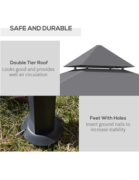 Outsunny 2.5M (8ft) New Double-Tier BBQ Gazebo Grill Canopy Barbecue Tent Shelter Patio Deck Cover - Grey - pic 19153 | FastDaddyshop