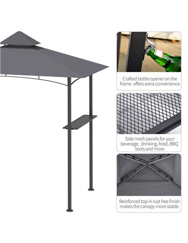 Outsunny 2.5M (8ft) New Double-Tier BBQ Gazebo Grill Canopy Barbecue Tent Shelter Patio Deck Cover - Grey