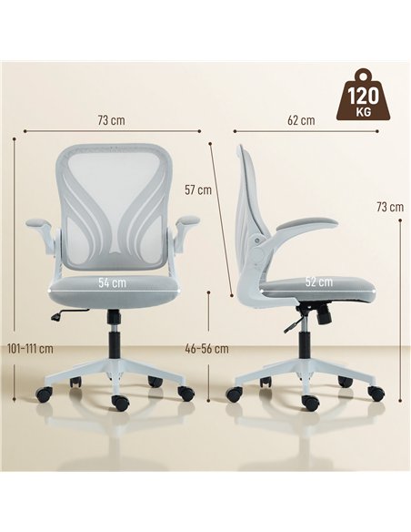HOMCOM Mesh Office Chair with Foldable Backrest - Light Grey - pic 191544 | FastDaddyshop