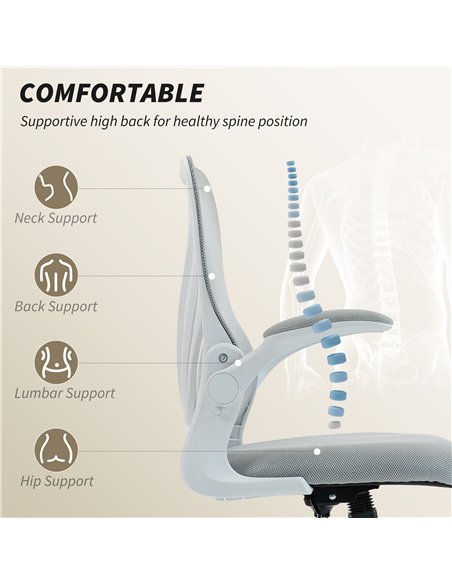 HOMCOM Mesh Office Chair with Foldable Backrest - Light Grey - pic 191545 | FastDaddyshop