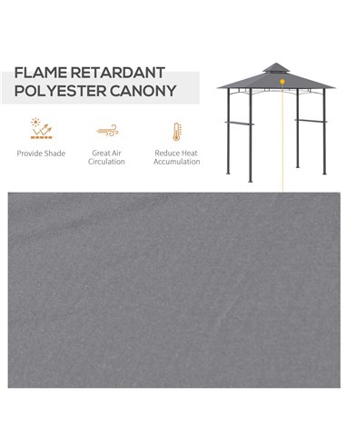 Outsunny 2.5M (8ft) New Double-Tier BBQ Gazebo Grill Canopy Barbecue Tent Shelter Patio Deck Cover - Grey