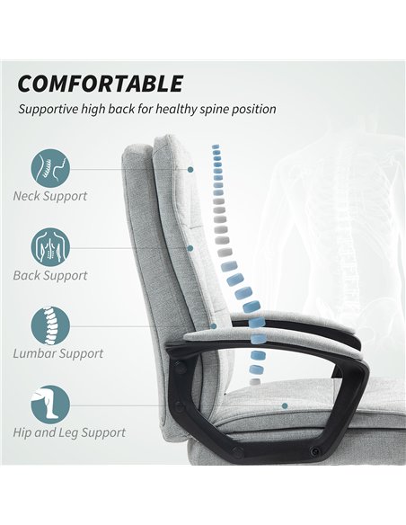 HOMCOM Linen-Look Double-Padded Office Chair - Grey - pic 191554 | FastDaddyshop