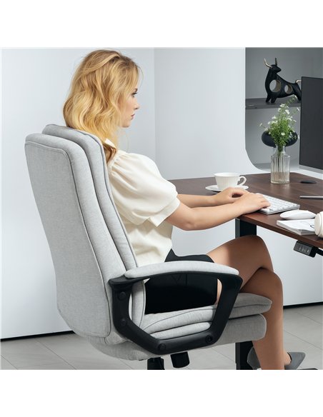 HOMCOM Linen-Look Double-Padded Office Chair - Grey - pic 191558 | FastDaddyshop