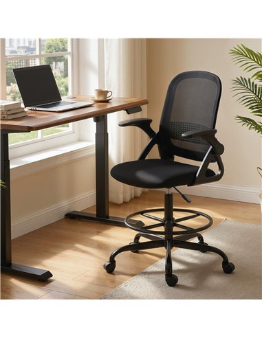 HOMCOM Painting Chair, Mesh Computer Desk Chair with Flip-up Armrests, Black