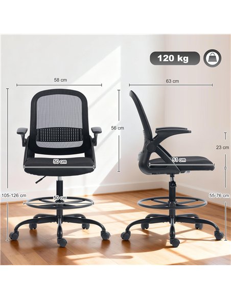 HOMCOM Painting Chair, Mesh Computer Desk Chair with Flip-up Armrests, Black - pic 191562 | FastDaddyshop