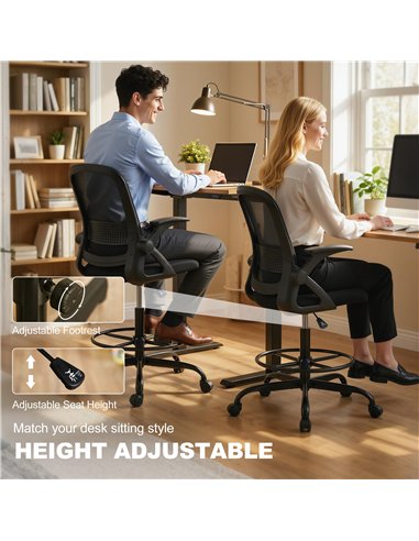 HOMCOM Painting Chair, Mesh Computer Desk Chair with Flip-up Armrests, Black