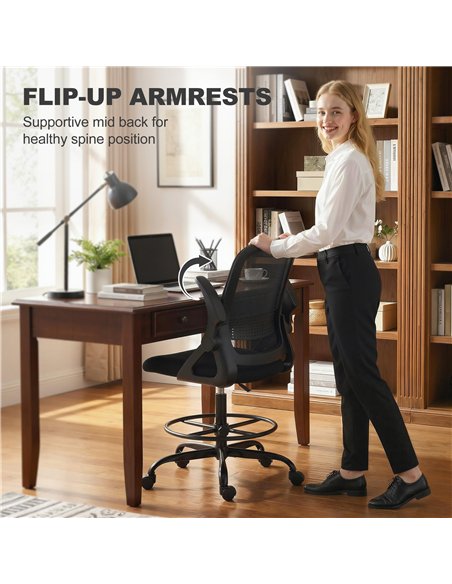 HOMCOM Painting Chair, Mesh Computer Desk Chair with Flip-up Armrests, Black - pic 191565 | FastDaddyshop