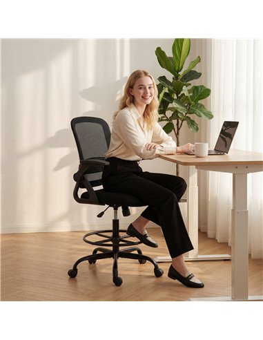 HOMCOM Painting Chair, Mesh Computer Desk Chair with Flip-up Armrests, Black