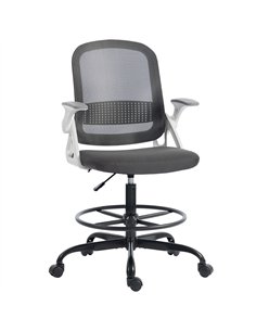 HOMCOM Painting Chair, Mesh Computer Desk Chair with Flip-up Armrests, Grey