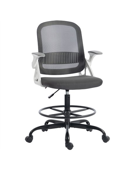 HOMCOM Painting Chair, Mesh Computer Desk Chair with Flip-up Armrests, Grey - pic 191569 | FastDaddyshop