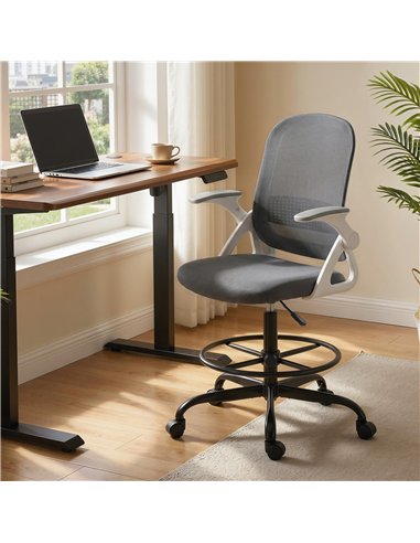 HOMCOM Painting Chair, Mesh Computer Desk Chair with Flip-up Armrests, Grey