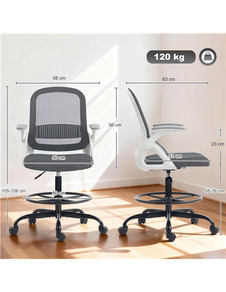 HOMCOM Painting Chair, Mesh Computer Desk Chair with Flip-up Armrests, Grey - pic 191571 | FastDaddyshop