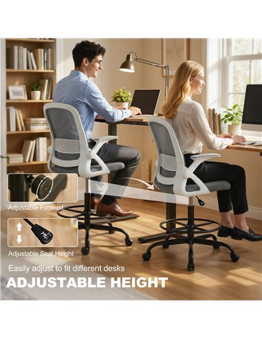 HOMCOM Painting Chair, Mesh Computer Desk Chair with Flip-up Armrests, Grey