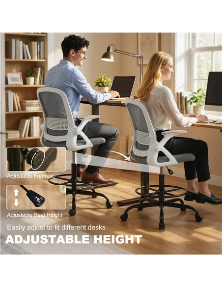 HOMCOM Painting Chair, Mesh Computer Desk Chair with Flip-up Armrests, Grey - pic 191572 | FastDaddyshop