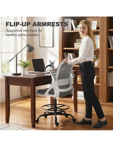 HOMCOM Painting Chair, Mesh Computer Desk Chair with Flip-up Armrests, Grey