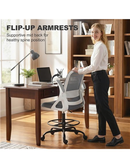 HOMCOM Painting Chair, Mesh Computer Desk Chair with Flip-up Armrests, Grey - pic 191574 | FastDaddyshop