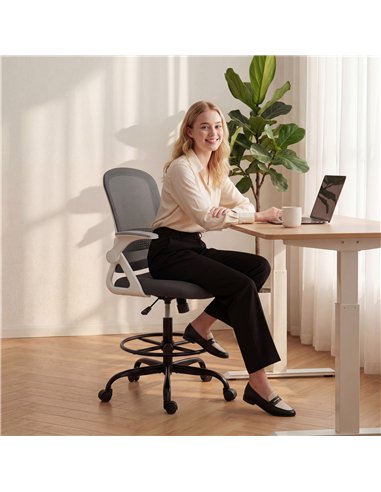 HOMCOM Painting Chair, Mesh Computer Desk Chair with Flip-up Armrests, Grey