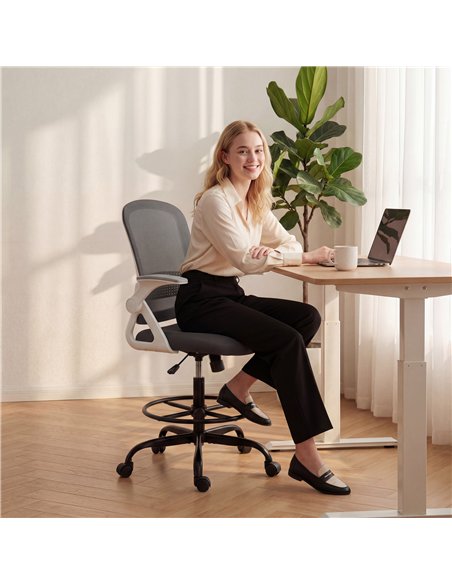 HOMCOM Painting Chair, Mesh Computer Desk Chair with Flip-up Armrests, Grey - pic 191577 | FastDaddyshop