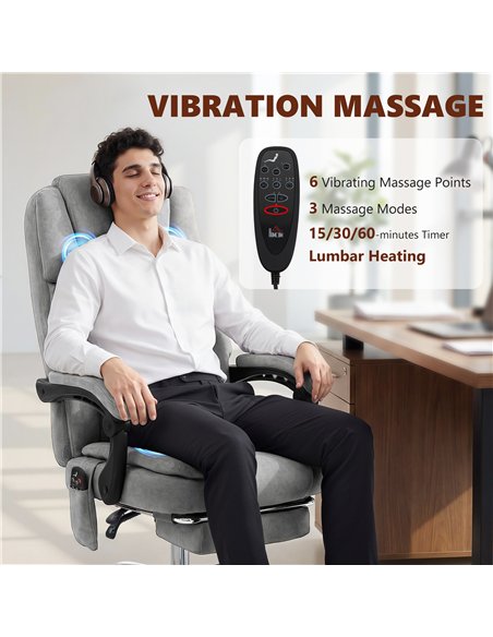 HOMCOM Office Chair with 6-Point Vibration Massage and Heat, Executive Computer Desk Chair with High Back, Reclining, Grey - pic 191581 | FastDaddyshop