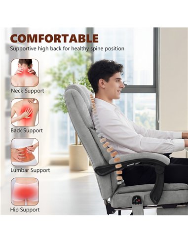 HOMCOM Office Chair with 6-Point Vibration Massage and Heat, Executive Computer Desk Chair with High Back, Reclining, Grey