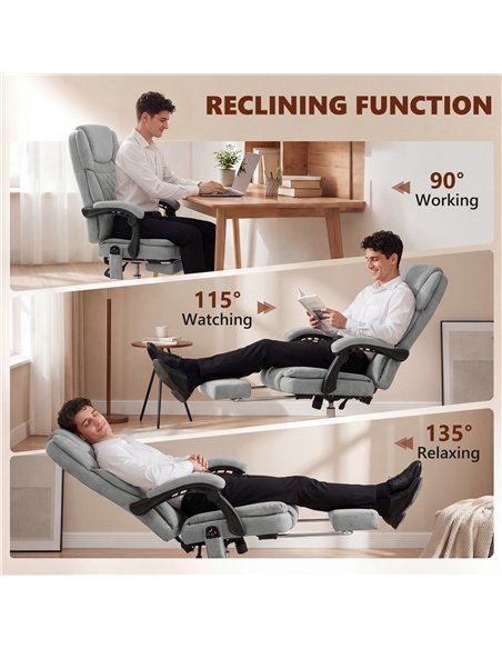 HOMCOM Office Chair with 6-Point Vibration Massage and Heat, Executive Computer Desk Chair with High Back, Reclining, Grey - pic 191585 | FastDaddyshop