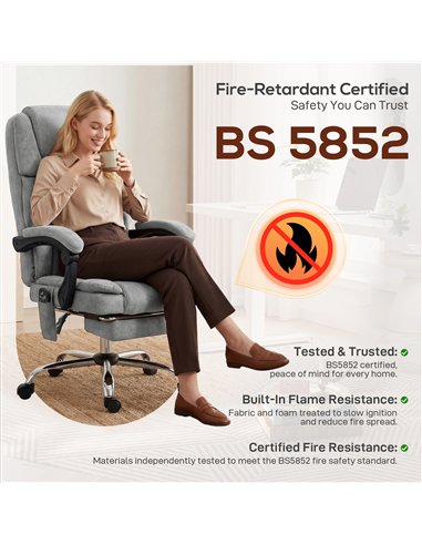 HOMCOM Office Chair with 6-Point Vibration Massage and Heat, Executive Computer Desk Chair with High Back, Reclining, Grey