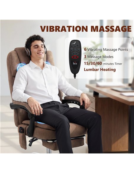 HOMCOM Office Chair with 6-Point Vibration Massage and Heat, Executive Computer Desk Chair with High Back, Reclining, Brown - pic 191590 | FastDaddyshop