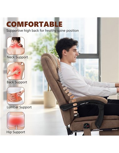 HOMCOM Office Chair with 6-Point Vibration Massage and Heat, Executive Computer Desk Chair with High Back, Reclining, Brown