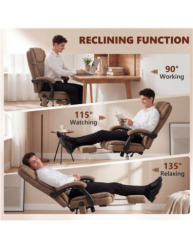 HOMCOM Office Chair with 6-Point Vibration Massage and Heat, Executive Computer Desk Chair with High Back, Reclining, Brown