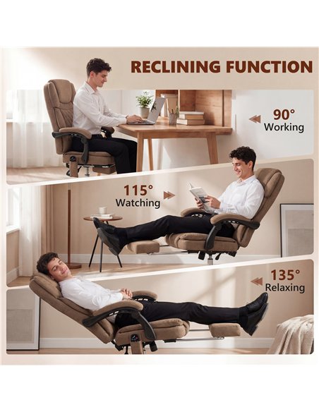 HOMCOM Office Chair with 6-Point Vibration Massage and Heat, Executive Computer Desk Chair with High Back, Reclining, Brown - pic 191594 | FastDaddyshop