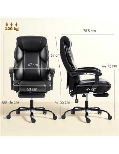 HOMCOM Adjustable Office Chair Reclining Computer Desk Chair with Footrest, Armrest, Casters, Black