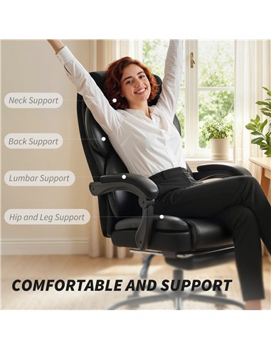 HOMCOM Adjustable Office Chair Reclining Computer Desk Chair with Footrest, Armrest, Casters, Black