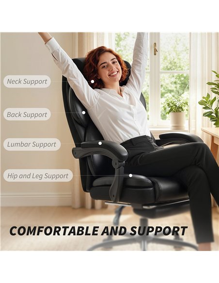 HOMCOM Adjustable Office Chair Reclining Computer Desk Chair with Footrest, Armrest, Casters, Black - pic 191608 | FastDaddyshop