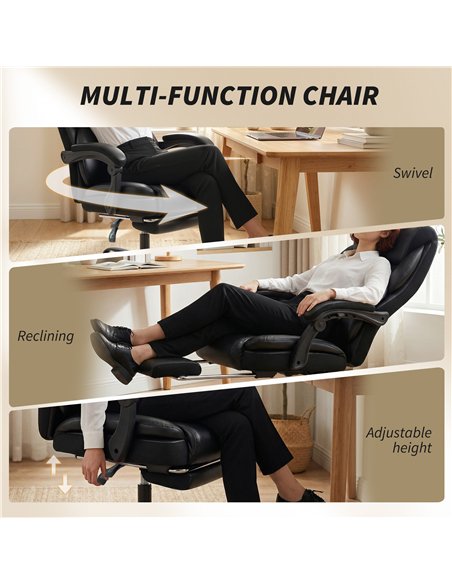HOMCOM Adjustable Office Chair Reclining Computer Desk Chair with Footrest, Armrest, Casters, Black - pic 191610 | FastDaddyshop