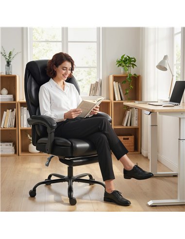 HOMCOM Adjustable Office Chair Reclining Computer Desk Chair with Footrest, Armrest, Casters, Black