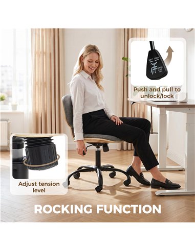 HOMCOM Home Office Desk Chair Rocking Function Ergonomic Swivel Chair with PU Wheels, Grey