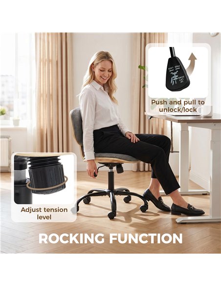 HOMCOM Home Office Desk Chair Rocking Function Ergonomic Swivel Chair with PU Wheels, Grey - pic 191619 | FastDaddyshop